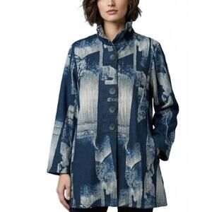NEW DAMEE abstract long button patch coat in navy